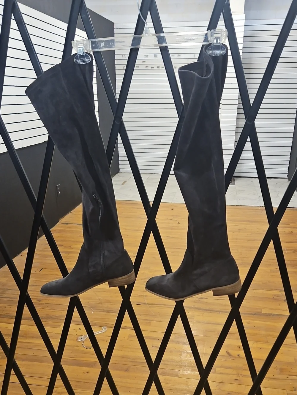 Over-the-Knee Black Suede Boots — Sleek Pull-On Style